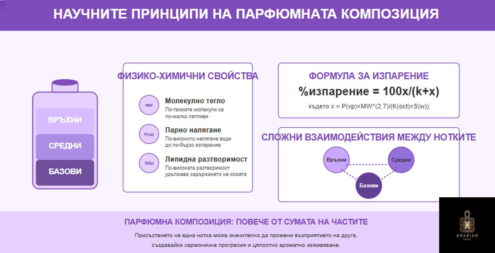 Инфографика, която илюстрира научните принципи на парфюмната композиция